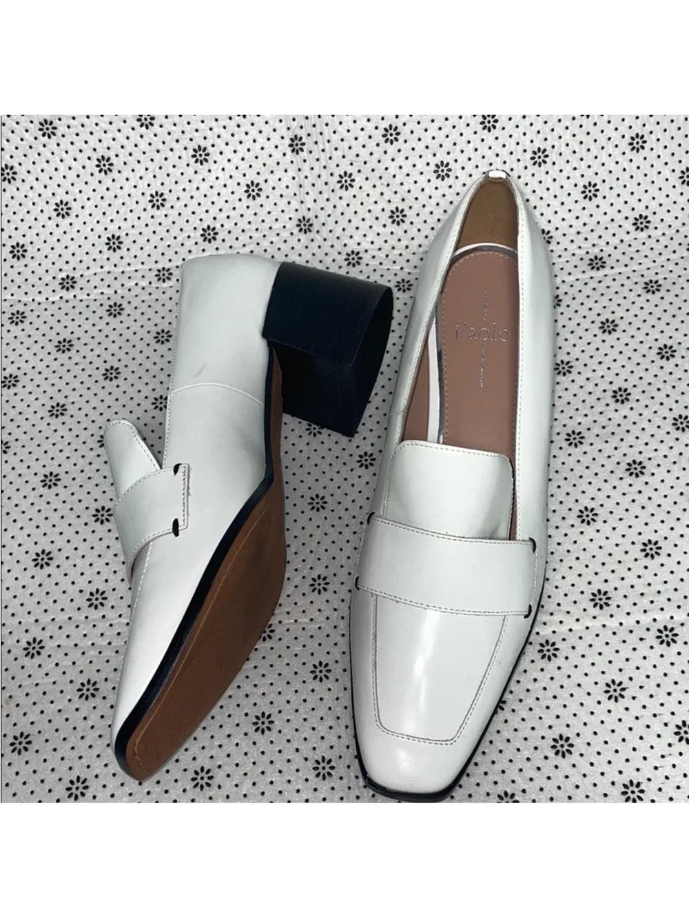 Linea Paolo Women's Casey Leather Block Heel Loafer Pump White Size 9.5